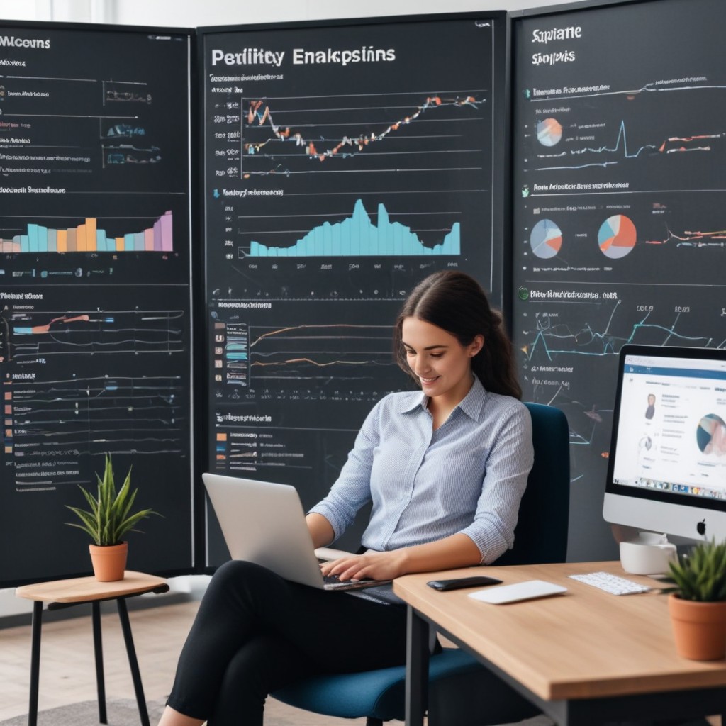 female employee working on projects with laptop